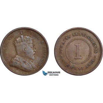 AE384, Straits Settlements, Edward VII, 1 Cent 1906, F-VF, Rare!