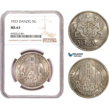 AE393, Poland, Danzig, 5 Gulden 1923, Silver, NGC MS63