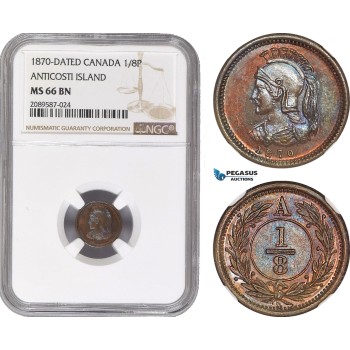 AE405, Canada, Anticosti Island, 1/8 Penny 1870-Dated, NGC MS66BN, Pop 1/0