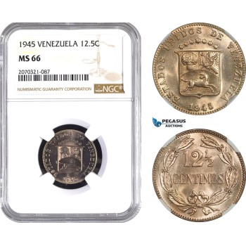 AE458, Venezuela, 12.5 Centimos 1945, NGC MS66, Pop 1/0