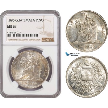 AE511, Guatemala, Peso 1896, Silver, NGC MS61
