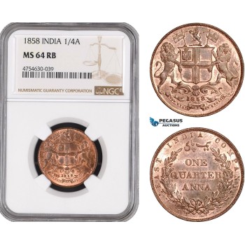 AE517, India, EIC, 1/4 Anna 1858, NGC MS64RB AE517, India, EIC, 1/4 Anna 1858, NGC MS64RB