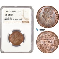 AE518, India (British) Victoria, 1/4 Anna 1901 (C) Calcutta, NGC MS64RB
