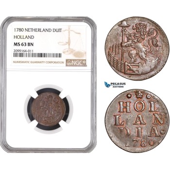 AE536, Netherlands, Holland, Duit 1780, NGC MS63BN