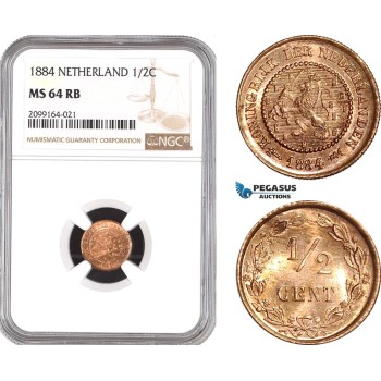 AE542, Netherlands, 1/2 Cent 1884, NGC MS64RB