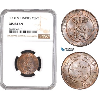 AE547, Netherlands East Indies, 1 Cent 1908, NGC MS64BN, Pop 1/0