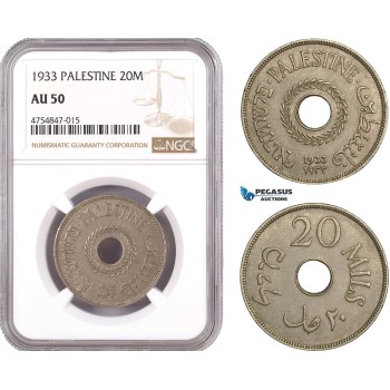 AE552, Palestine, 20 Mils 1933, London, NGC AU50