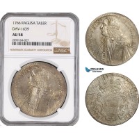 AE557, Ragusa, Tallero Rettorale 1766 GB, Silver, NGC AU58 AE557, Ragusa, Tallero Rettorale 1766 GB, Silver, NGC AU58