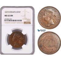 AE574, Straits Settlements, Victoria, 1 Cent 1873, NGC MS62, Pop 2/0