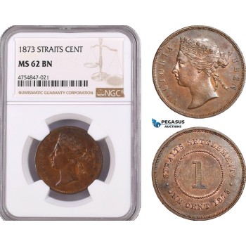 AE574, Straits Settlements, Victoria, 1 Cent 1873, NGC MS62, Pop 2/0
