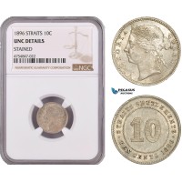 AE576, Straits Settlements, Victoria, 10 Cents 1896, Silver, NGC UNC Det.