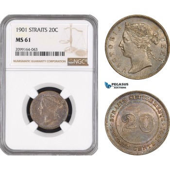 AE577, Straits Settlements, Victoria, 20 Cents 1901, Silver, NGC MS61