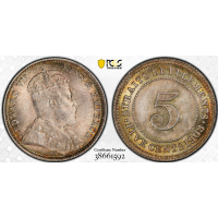 AE601, Straits Settlements, Edward VII, 5 Cent 1903, Silver, PCGS MS65