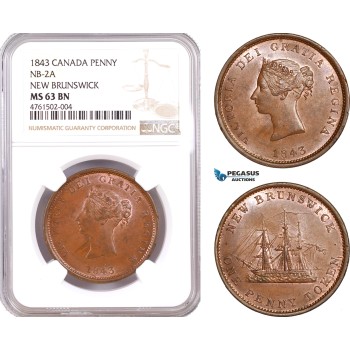 AE617, Canada, New Brunswick, Victoria, Penny Token 1843, NB-2A, NGC MS63BN