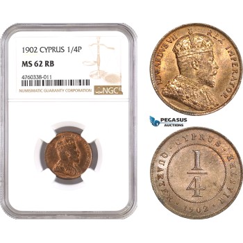 AE629, Cyprus, Edward VII, 1/4 Piastre 1902, London, NGC MS62RB