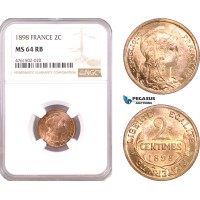 AE643, France, Third Republic, 2 Centimes 1898, Paris, NGC MS64RB