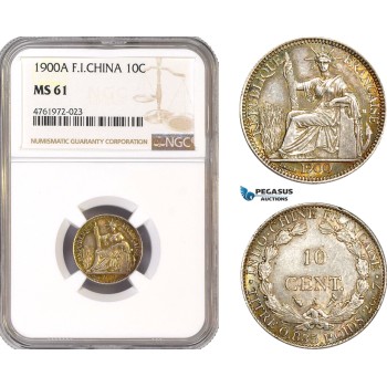 AE648-R, French Indo-China, 10 Centimes 1900-A, Paris, Silver, NGC MS61