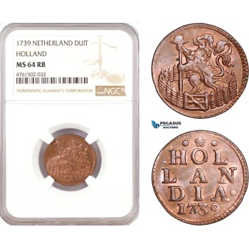 AE669, Netherlands, Holland, 1 Duit 1739, NGC MS64RB