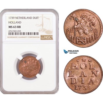 AE670, Netherlands, Holland, 1 Duit 1739, NGC MS63RB