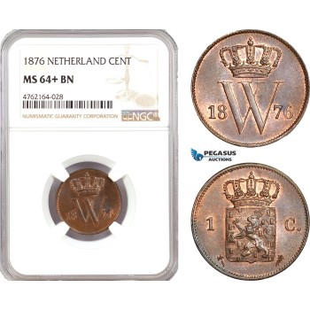 AE671, Netherlands, Willem III, 1 Cent 1876, Utrecht, NGC MS64+ BN, Pop 1/0