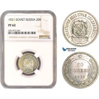 AE682-R, Russia (Soviet) 20 Kopeks 1921, Leningrad, Silver, NGC PF62 AE682-R, Russia (Soviet) 20 Kopeks 1921, Leningrad, Silver, NGC PF62