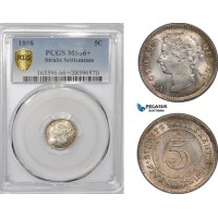 AE692, Straits Settlements, Victoria, 5 Cents 1898, Silver, PCGS MS66+, Top Pop!