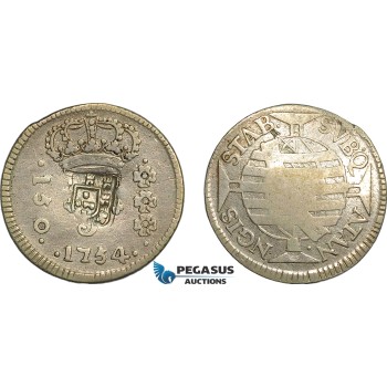 AE708, Brazil, Jose I, 150 Reis 1754-R, Rio de Janeiro, Silver, Shield Countermark, Russo 257A, F-VF