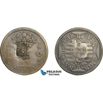 AE709, Brazil, Jose I, 600 Reis 1758-B, Bahia, Silver, Shield Countermark, Russo 234, F-VF