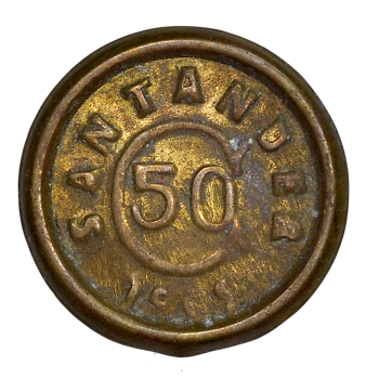 AE715, Colombia, (Thousand Days War) Santander, 50 Centavos 1902, Brass, KM# A3, XF