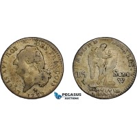 AE725, France, Louis XVI, 15 Sols 1792-W, Lille, Silver (4.99g) Toned F-VF