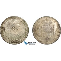 AE730, Great Britain, George III "Emergency Dollar" 1797-99, Oval C/S on 8 Reales 1794 PTS, Saltwater Damage, F-VF AE730, Great Britain, George III "Emergency Dollar" 1797-99, Oval C/S on 8 Reales 1794 PTS, Saltwater Damage, F-VF