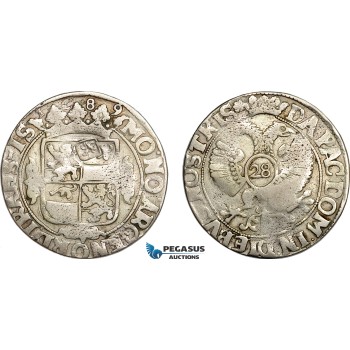 AE747, Netherlands, Overijssel, 28 Stuiver of Florijn 1689, Silver (17.04g) Lion Countermark, VF