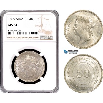 AE779, Straits Settlements, Victoria, 50 Cents 1899, Silver, NGC MS61, Pop 1/1