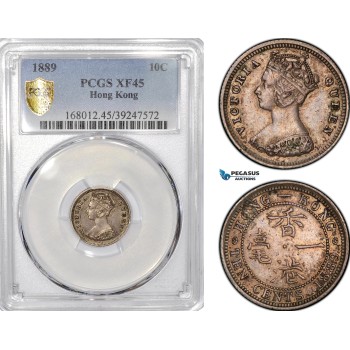 AE788, Hong Kong, Victoria, 10 Cents 1889, Silver, PCGS XF45