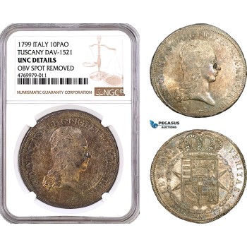 AE789, Italy, Tuscany, Ferdinand III, 10 Paoli (Francescone) 1799, Silver, NGC UNC Det.