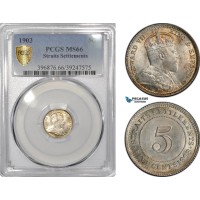 AE798, Straits Settlements, Edward VII, 5 Cents 1903, Silver, PCGS MS66, Pop 1/0