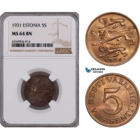 AE835, Estonia, 5 Senti 1931, NGC MS64BN AE835, Estonia, 5 Senti 1931, NGC MS64BN
