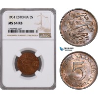 AE836, Estonia, 5 Senti 1931, NGC MS64RB AE836, Estonia, 5 Senti 1931, NGC MS64RB