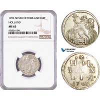 AE867, Netherlands, Holland, Duit 1702, Silver, NGC MS65, Pop 1/0 AE867, Netherlands, Holland, Duit 1702, Silver, NGC MS65, Pop 1/0