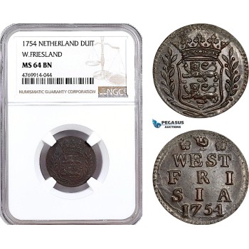 AE870, Netherlands, Westfriesland, Duit 1754, NGC MS64BN
