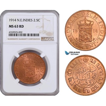 AE877, Netherlands East Indies, 2 1/2 Cent 1914, Utrecht, NGC MS63RD