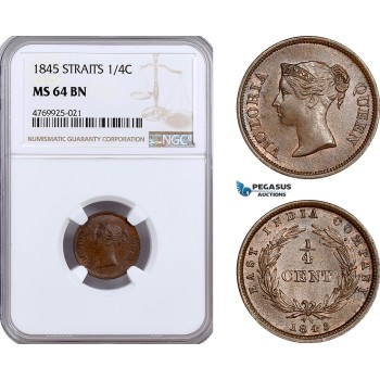 AE900, Straits Settlements, Victoria, 1/4 Cent 1845, NGC MS64BN
