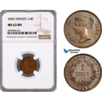 AE901, Straits Settlements, Victoria, 1/4 Cent 1845, NGC MS63BN
