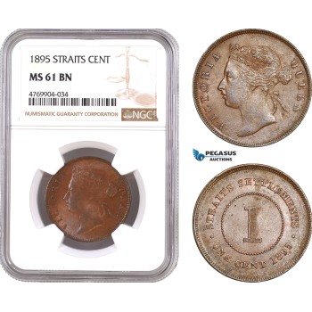 AE905, Straits Settlements, Victoria, 1 Cent 1895, NGC MS61BN