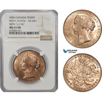 AE928, Canada, Nova Scotia, Victoria, Mayflower Penny Token 1856, NS-6A1, NGC MS65RB, Top Pop!