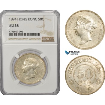 AE931, Hong Kong, Victoria, 50 Cents 1894, Silver, NGC AU58