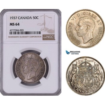 AE946, Canada, George VI, 50 Cents 1937, Silver, NGC MS64