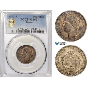 AE957, Greece, George I, 1 Drachma 1873-A, Paris, Silver, PCGS MS62