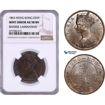 AE958, Hong Kong, Victoria, 1 Cent 1863, London, NGC AU58BN Mint Error