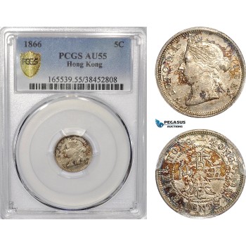 AE959, Hong Kong, Victoria, 5 Cents 1866, Silver, PCGS AU55